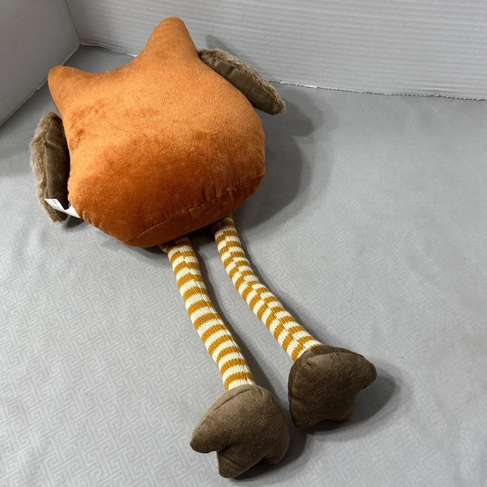 So Thankful Owl Plush Shelf Sitter with Striped Legs Big Eyes Furry Fall Colors